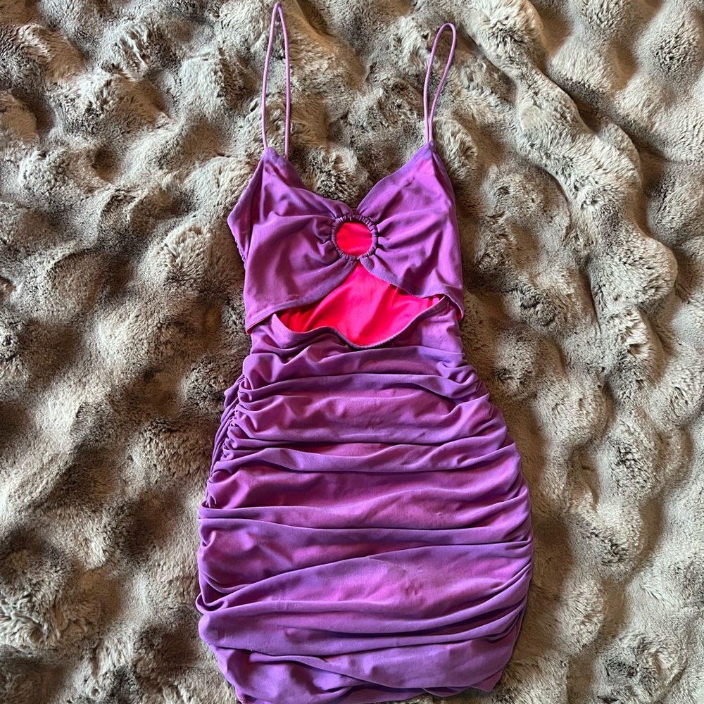 Purple and Pink Ruched Dress
